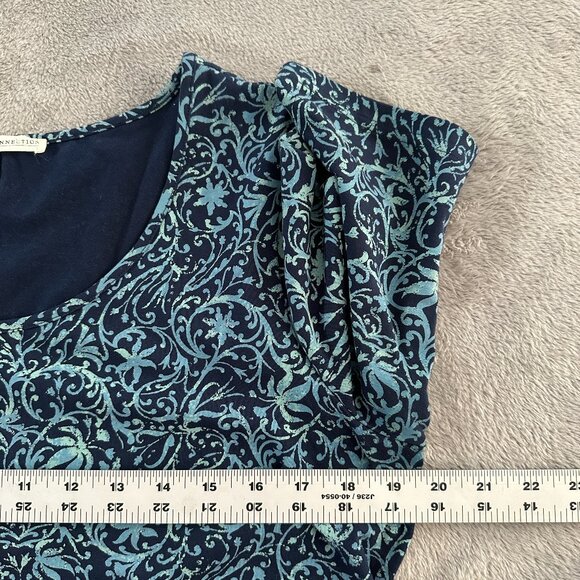 Peruvian Connection Midi Short Sleeve Dress Women's LARGE Cotton Blue - Picture 3 of 4